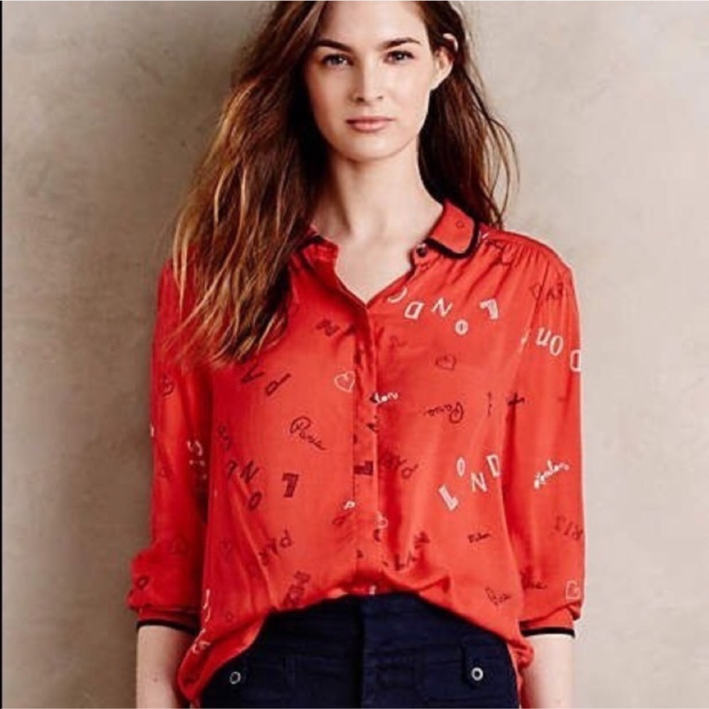 [Anthro] Maeve Art House Shirt Paris Milan London